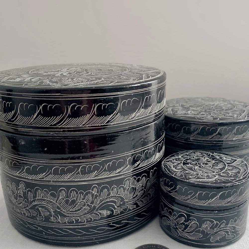 Vintage Black & White Lacquer Nesting Boxes